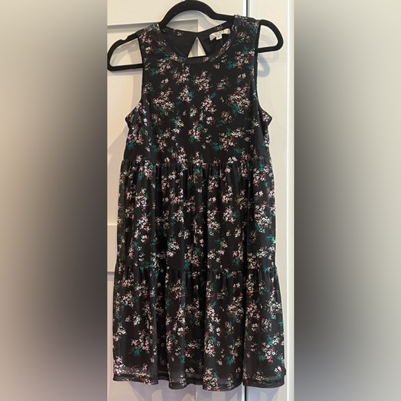 AFRM Dresses & Skirts - NWT AFRM Mesh Tiered Black Floral Print Mini Dress - Size M